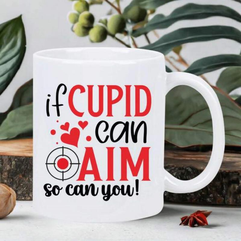 Tailorly White Ceramic 11 oz Mug - If Cupid Can Aim So Can You Romantic Red Hearts Floating Above A Precision Bullseye Symbol Heart