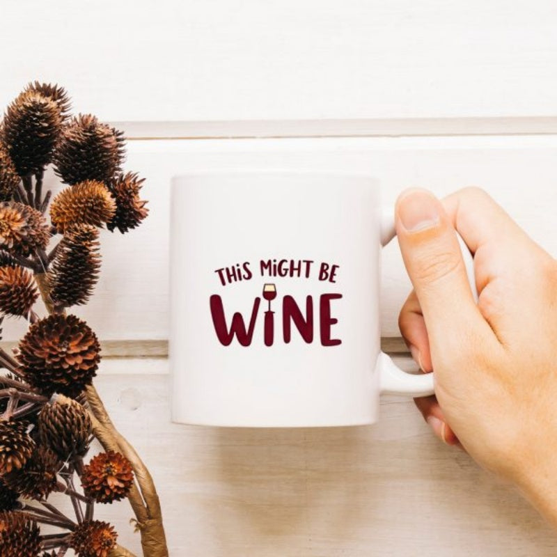 Tailorly White Ceramic 11 oz Mug - This Might Be Wine Minimalist Style Graphic Design Featuring A Small Red Wine Glass Mug