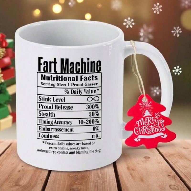 Tailorly White Ceramic 11 oz Mug - Fart Machine Nutritional Facts Minimalist White Ceramic With Bold Black Text Displaying Humorous Parody Label Mug