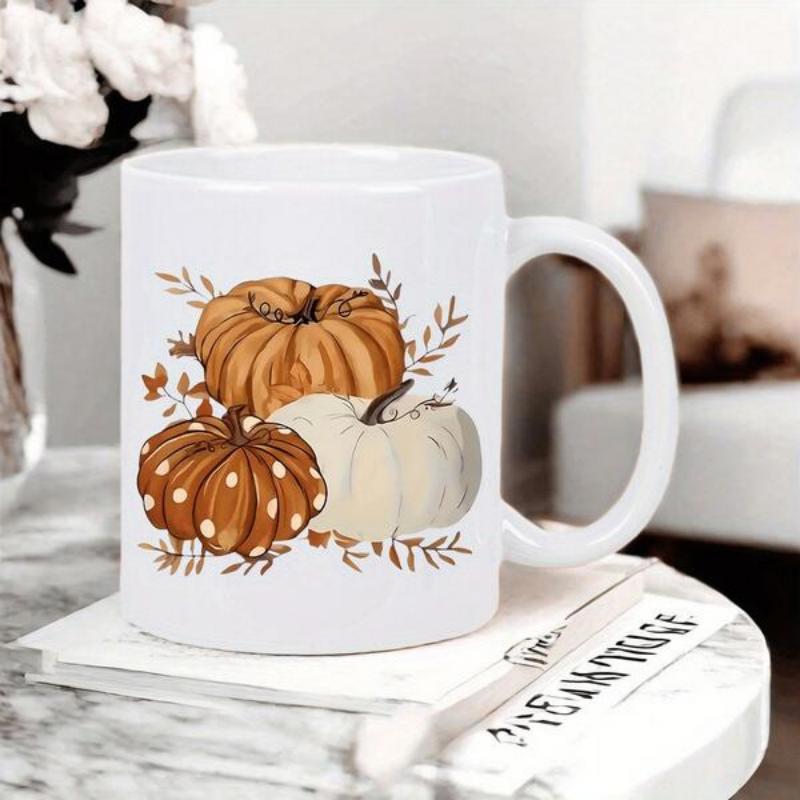 Tailorly White Ceramic 11 oz Mug - Rustic Autumn Harvest With Different Colored Pumpkins And Dried Leaves Pumpkin