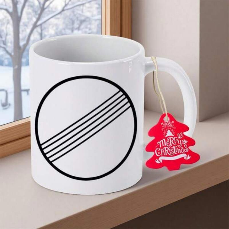 Tailorly White Ceramic 11 oz Mug - Minimalist Black And White Circle With Bold Diagonal Parallel Lines Sign