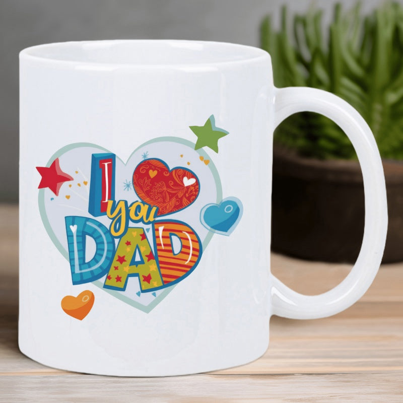 Tailorly White Ceramic 11 oz Mug - I You Dad Colorful Artistic Hearts And Stars With Vibrant Patterns In Playful Style Heart