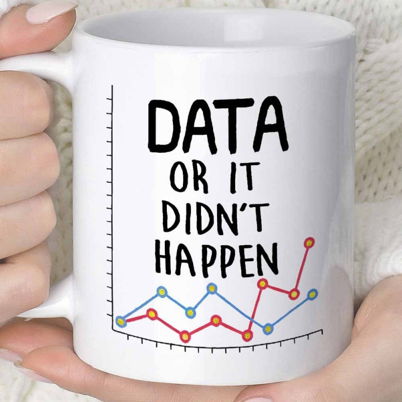 Tailorly White Ceramic 11 oz Mug - Data Or It Didn't Happen Minimalist Statistical Line Graph With Colorful Intersecting Data Points Mug