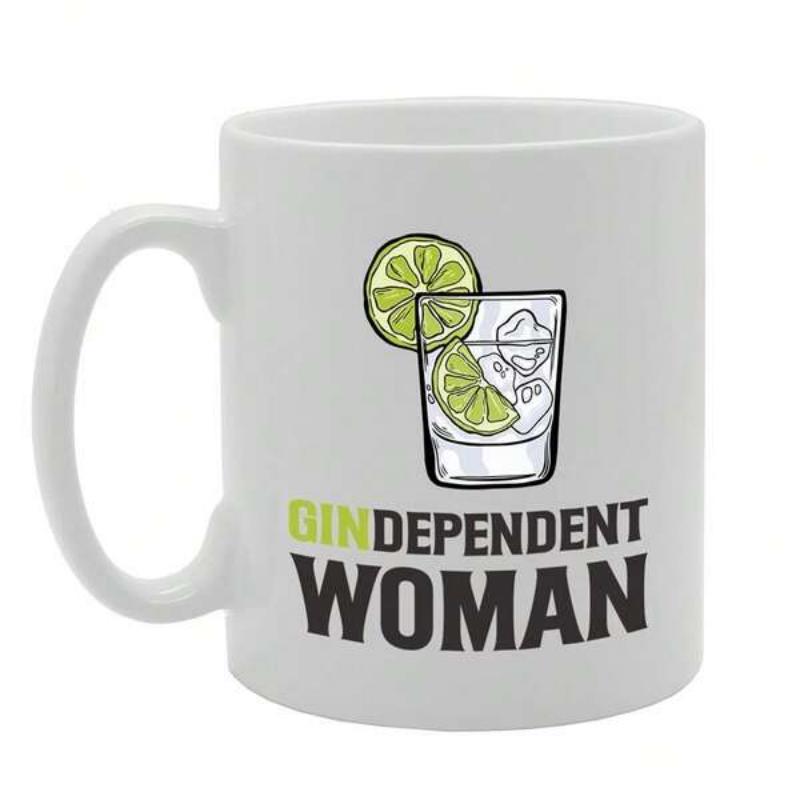 Tailorly White Ceramic 11 oz Mug - Gindependent Woman Refreshing Cocktail Glass Filled With Ice And Fresh Sliced Green Lime Drink