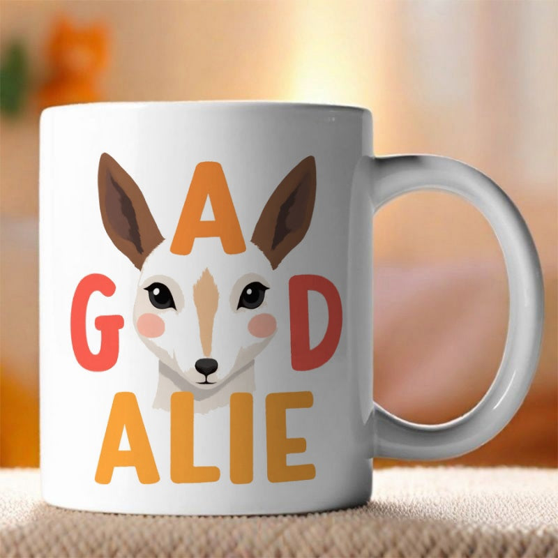 Tailorly White Ceramic 11 oz Mug - A G D Alie Cute Stylized Cartoon Animal Face With Soft Pink Cheeks And Ears Deer