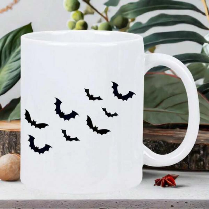Tailorly White Ceramic 11 oz Mug - Spooky Flying Black Bats Gliding Through The Dark Night Sky Bat