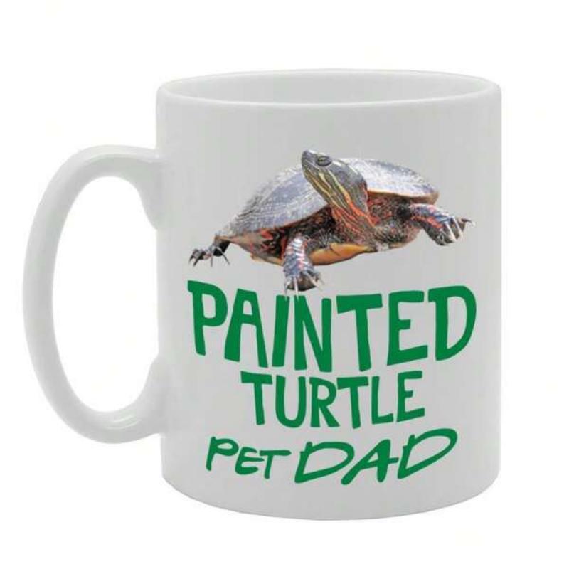 Tailorly White Ceramic 11 oz Mug - Painted Turtle Pet Dad Realistic Aquatic Reptile Resting On White Surface With Vibrant Shell Pattern Turtle