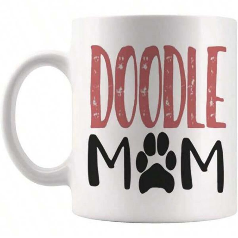 Tailorly White Ceramic 11 oz Mug - Doodle Mom Rustic Textured Red Lettering With A Bold Black Minimalist Paw Print Mug