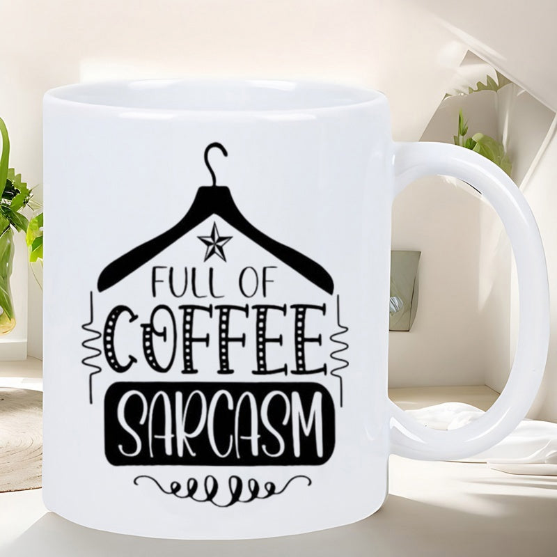 Tailorly White Ceramic 11 oz Mug - Full Of Coffee Sarcasm Minimalist Black Line Art Hanger With Star And Elegant Decorative Swirls Hanger