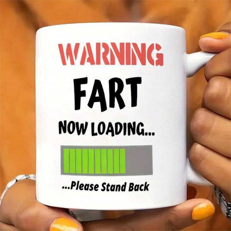 Tailorly White Ceramic 11 oz Mug - Warning Fart Now Loading Please Stand Back Humorously Designed Green Progress Bar Featuring Bold Sarcastic Warning Loading Bar