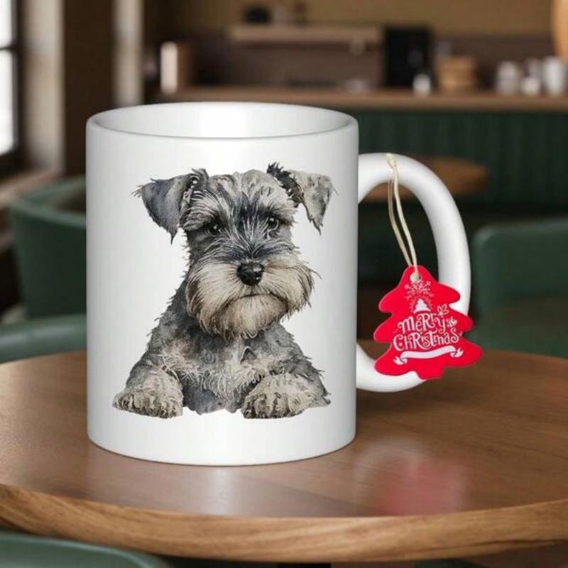 Tailorly White Ceramic 11 oz Mug - Charming Detailed Illustration Of A Fluffy Grey Salt And Pepper Schnauzer