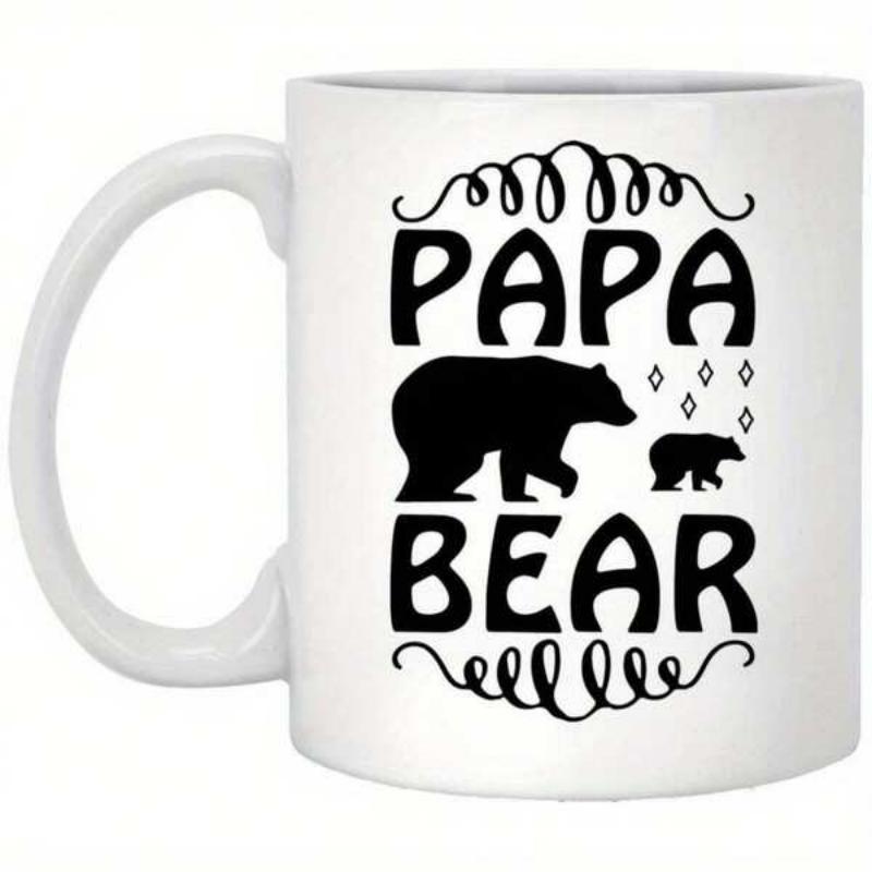 Tailorly White Ceramic 11 oz Mug - Papa Bear Silhouette Of Large Papa Bear And Small Cub Walking Together Bear