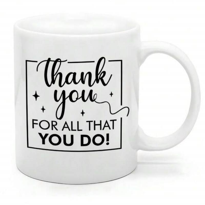 Tailorly White Ceramic 11 oz Mug - Thank You For All That You Do Minimalist Rectangular Frame With Decorative Stars And Elegant Swirl Mug