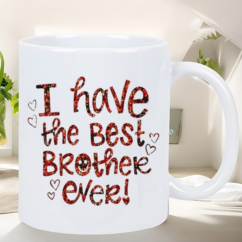 Tailorly White Ceramic 11 oz Mug - I Have The Best Brother Ever Red Buffalo Plaid Patterned Text Surrounded By Small Heart Outlines Mug