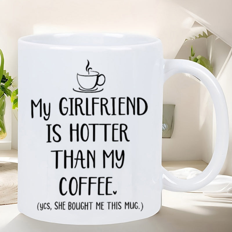 Tailorly White Ceramic 11 oz Mug - My Girlfriend Is Hotter Than My Coffee Yes She Bought Me This Mug Steaming Coffee Cup Icon In Minimalist Black Line Art Style