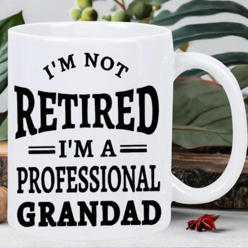Tailorly White Ceramic 11 oz Mug - I'm Not Retired I'm A Professional Grandad Bold Black Lettering Minimalist Typography Horizontal Bars Design Mug