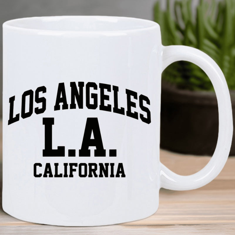 Tailorly White Ceramic 11 oz Mug - Los Angeles L A California Bold Varsity Style Typography Printed On A Smooth