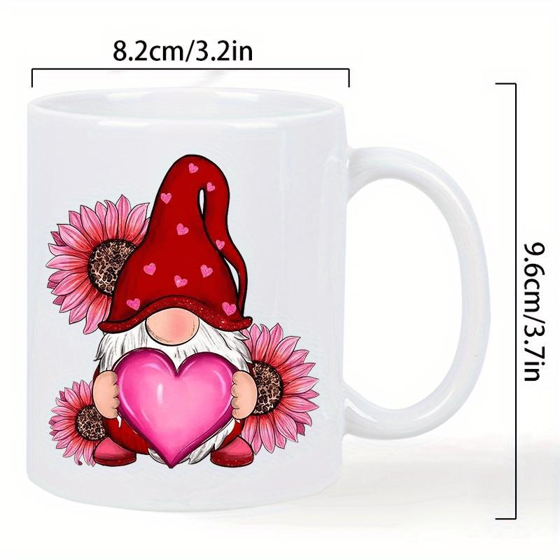 Tailorly White Ceramic 11 oz Mug - Whimsical Red Hat Gnome Holding Pink Heart Among Vibrant Summer Sunflower Gnome