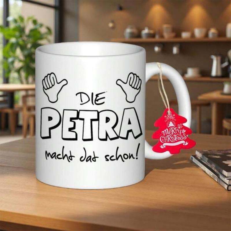 Tailorly White Ceramic 11 oz Mug - Minimalist Outline Illustration Of Hands With Thumbs Pointing Towards Center Hand