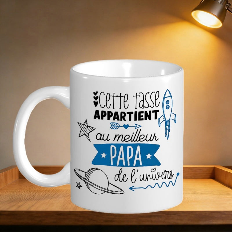 Tailorly White Ceramic 11 oz Mug - Hand Drawn Outer Space Sketches Featuring A Soaring Rocket Among Shining Stars Rocket