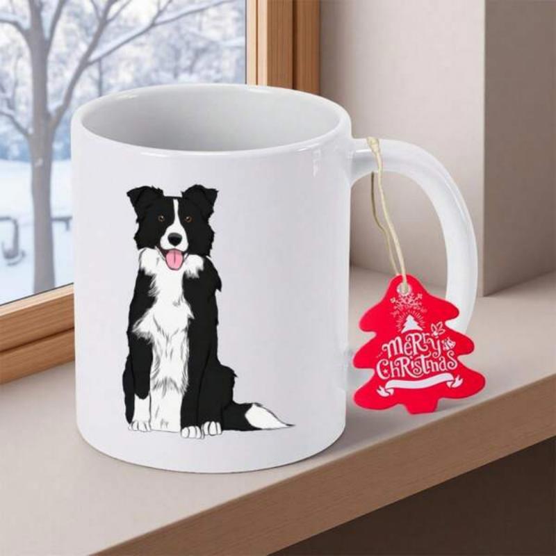 Tailorly White Ceramic 11 oz Mug - Friendly Sitting Black And White Dog With Alert Expression Border Collie
