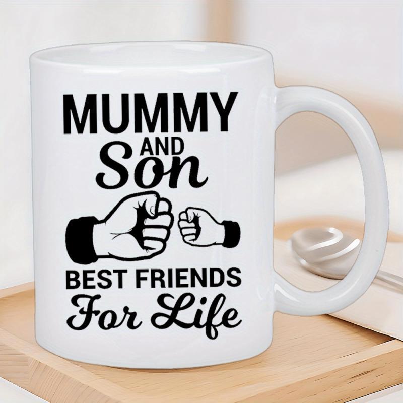 Tailorly White Ceramic 11 oz Mug - Mummy And Son Best Friends For Life Two Hands Reaching Out Touching In A Loving Fist Bump Gesture Fist