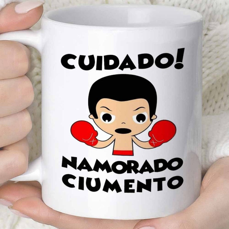 Tailorly White Ceramic 11 oz Mug - Brave Cartoon Character Wearing Red Boxing Gloves Standing In Ready Stance Boxer