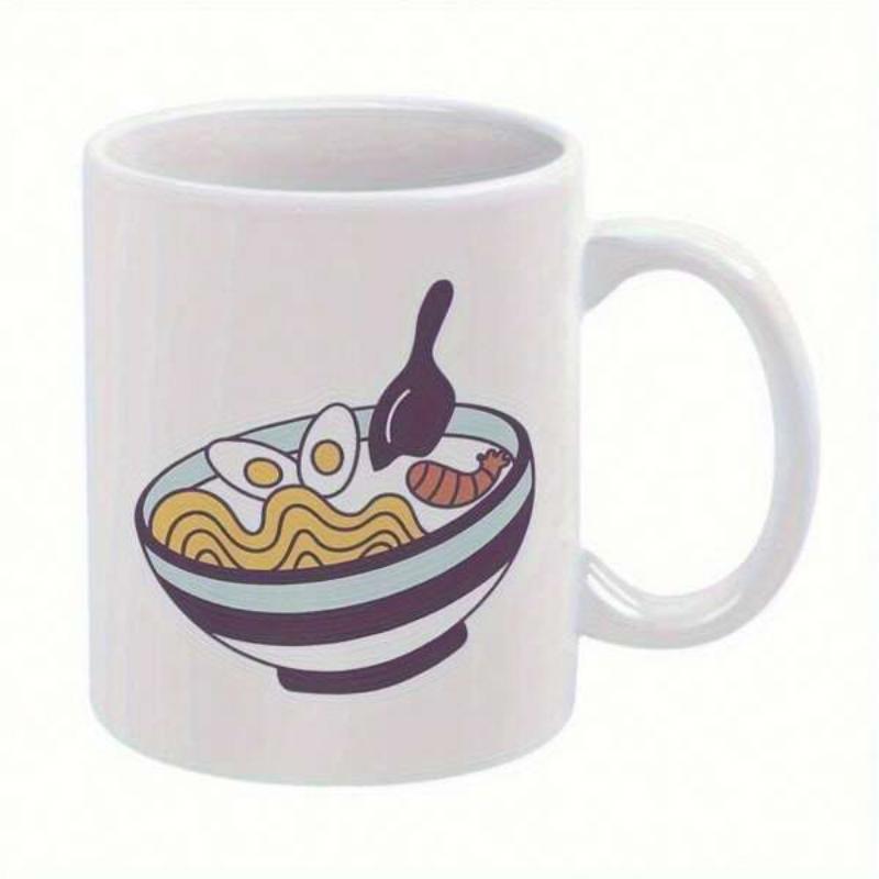 Tailorly White Ceramic 11 oz Mug - Delicious Steaming Bowl Of Noodles With Egg And Shrimp Ramen