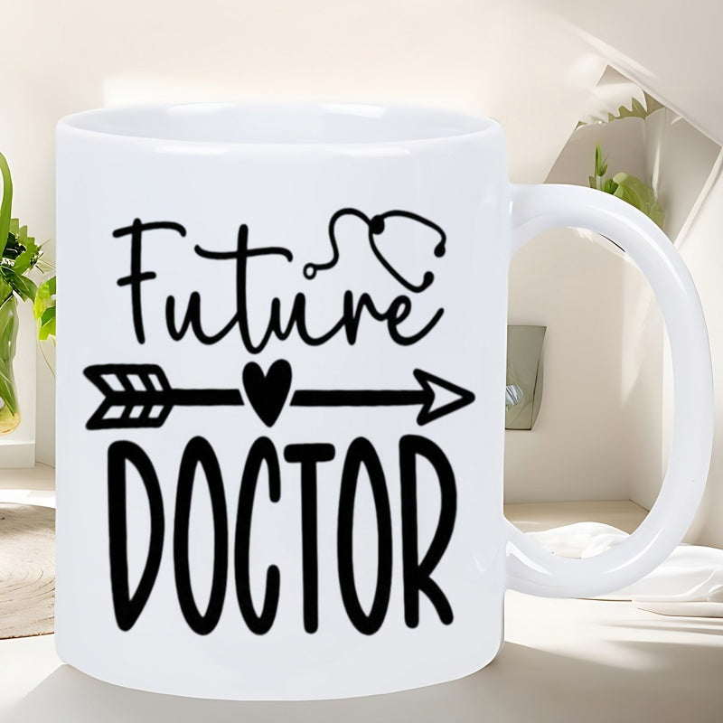 Tailorly White Ceramic 11 oz Mug - Future Doctor Elegant Medical Stethoscope With A Heart Crossed By A Sharp Bow Arrow Mug