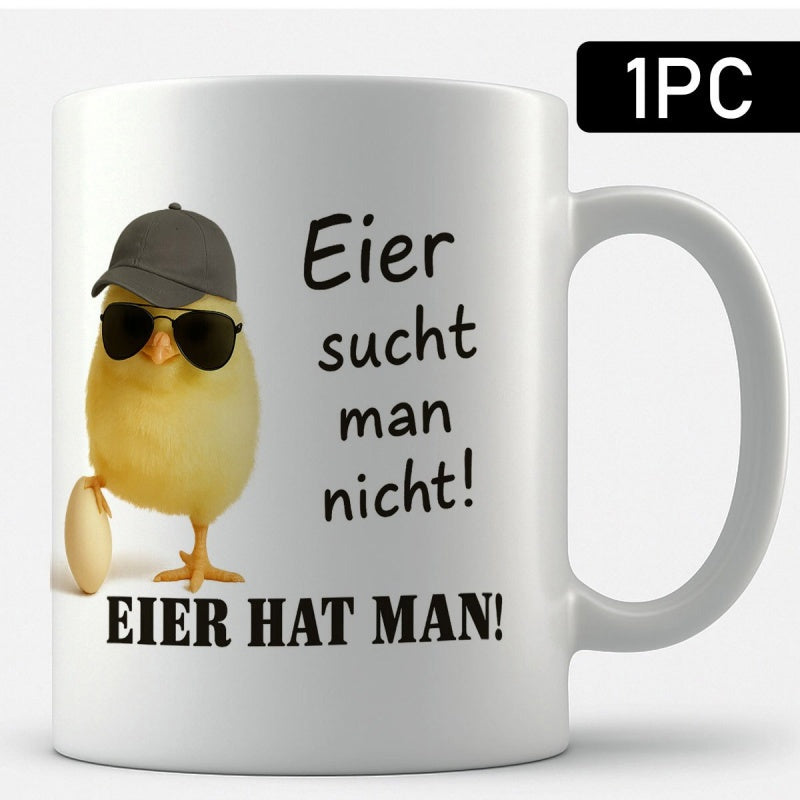 Tailorly White Ceramic 11 oz Mug - Small Fluffy Yellow Animal Wearing Sunglasses And A Stylish Cap Chick
