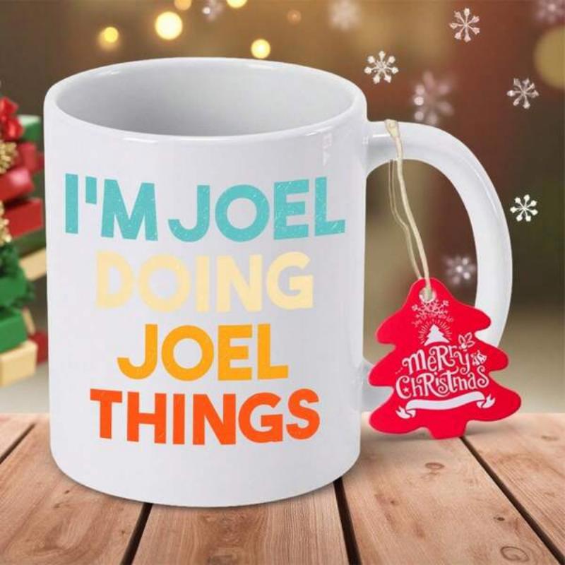 Tailorly White Ceramic 11 oz Mug - I'm Joel Doing Joel Things Minimalist Featuring Bold Multi Colored Sans Serif Typography Mug