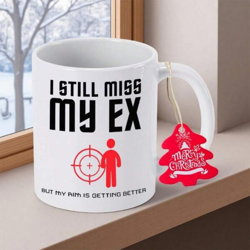 Tailorly White Ceramic 11 oz Mug - I Still Miss My Ex But My Aim Is Getting Better Sleek Minimalist Red Target And Silhouette Figure Design On Ceramic Mug