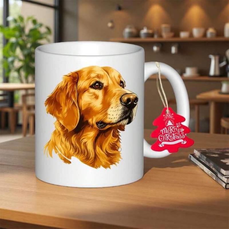 Tailorly White Ceramic 11 oz Mug - Merry Christmas Loyal Golden Retriever With Silky Fur And Warm Friendly Eyes Dog