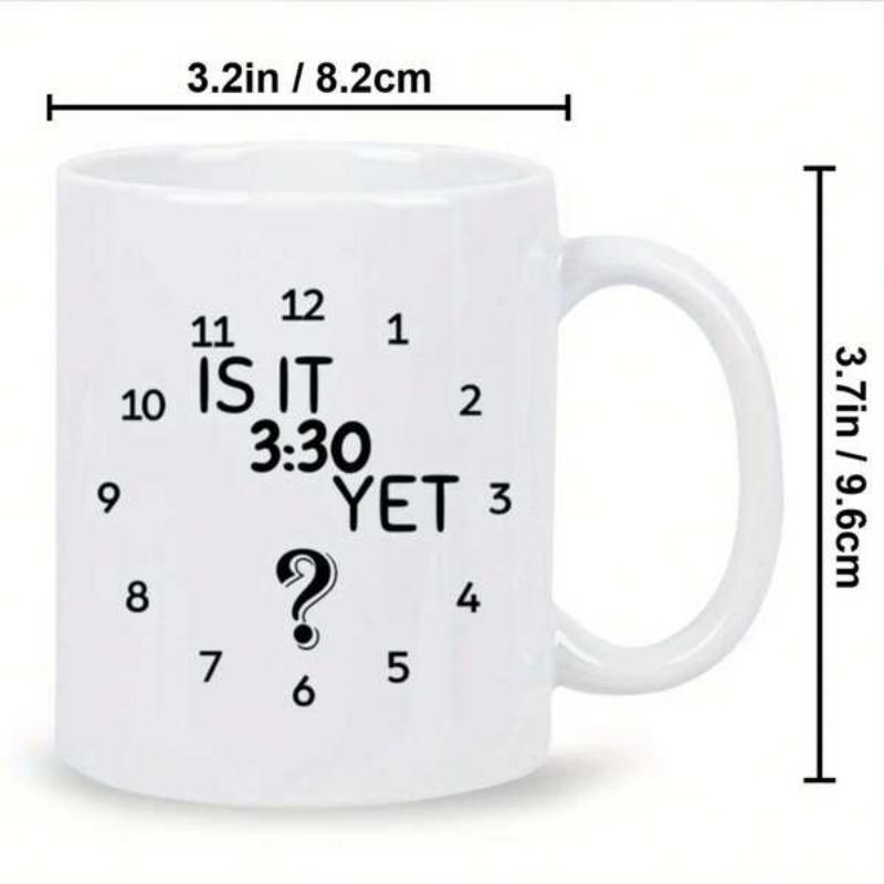 Tailorly White Ceramic 11 oz Mug - Is It 330 Yet Minimalist Clock Numbers With Question Mark Decorative Ceramic Mug