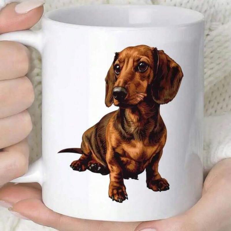 Tailorly White Ceramic 11 oz Mug - Realistic Brown Long Bodied Pet Sitting In Calm Pose Dachshund