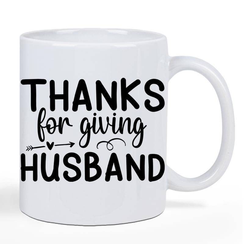 Tailorly White Ceramic 11 oz Mug - Thanks For Giving Husband Elegant Black Script Typography With A Heart Tipped Arrow Motif Mug