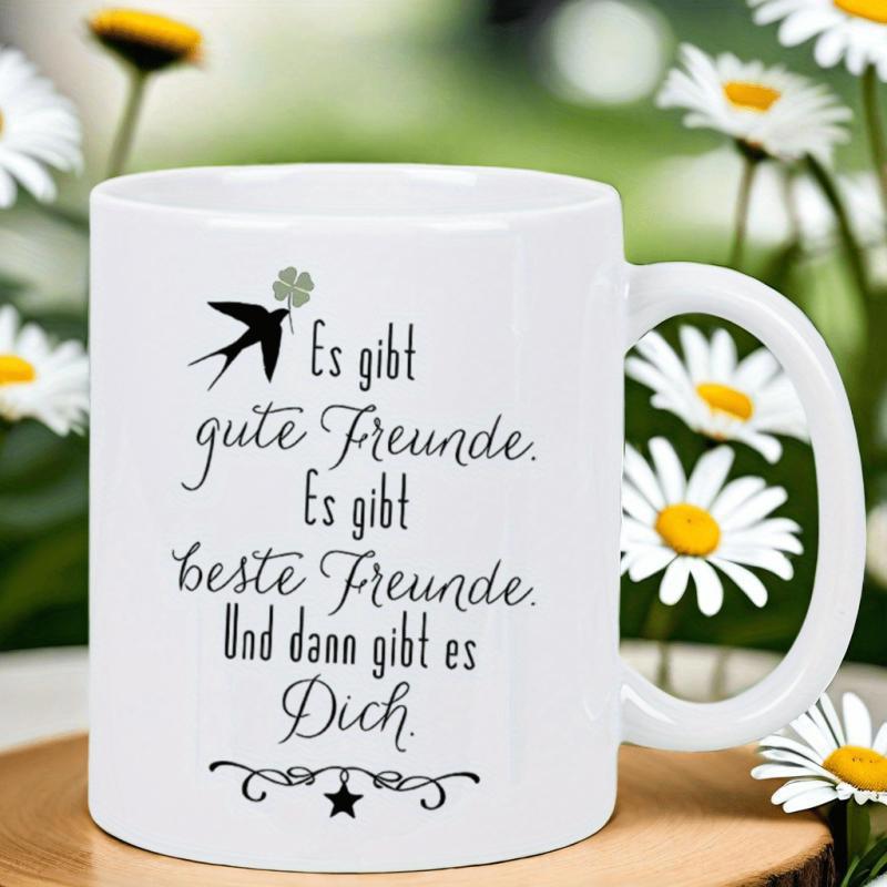 Tailorly White Ceramic 11 oz Mug - Graceful Silhouette Of A Bird Carrying Dandelion Seeds Through The Sky Swallow
