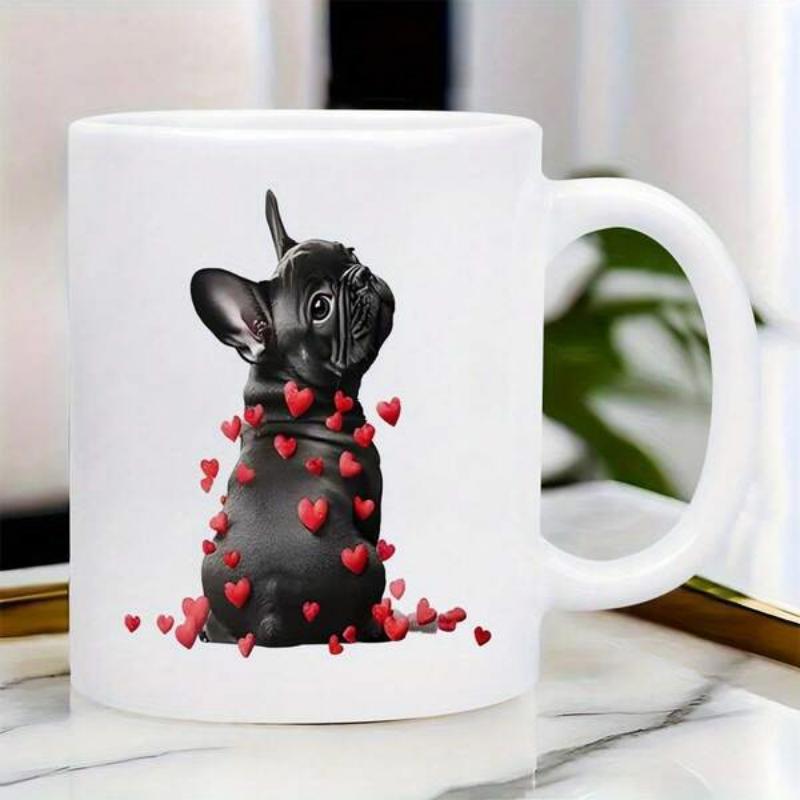 Tailorly White Ceramic 11 oz Mug - Adorable Black French Bulldog Sitting Gracefully Among Tiny Red Hearts Bulldog