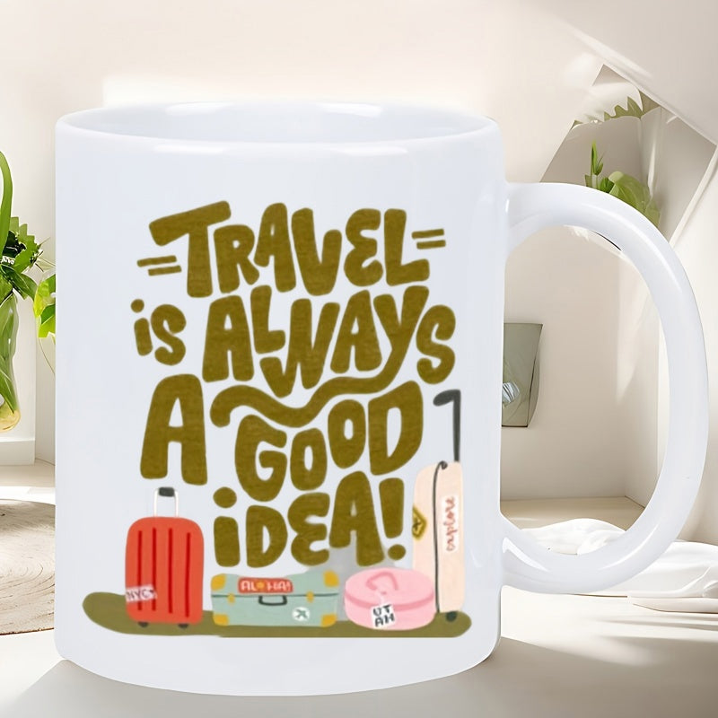 Tailorly White Ceramic 11 oz Mug - Travel Is Always A Good Idea Colorful Vintage Suitcases Arranged For An Adventure Filled Journey Luggage