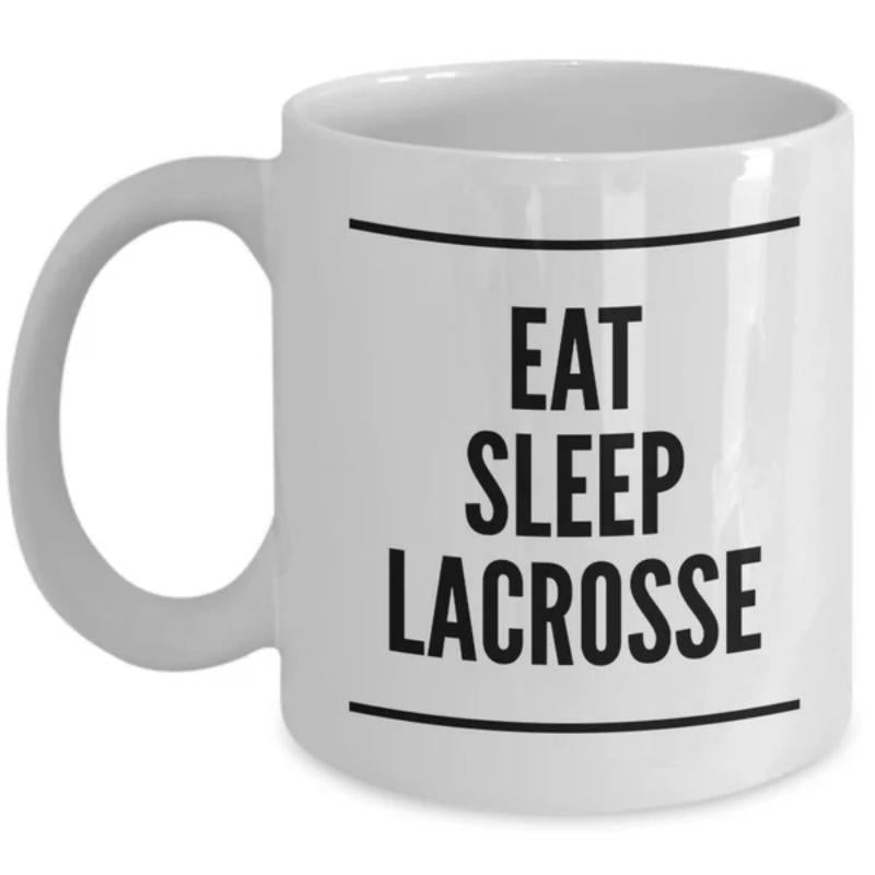 Tailorly White Ceramic 11 oz Mug - Eat Sleep Lacrosse Minimalist Bold Black Typography Centered Between Two Simple Parallel Lines Lacrosse