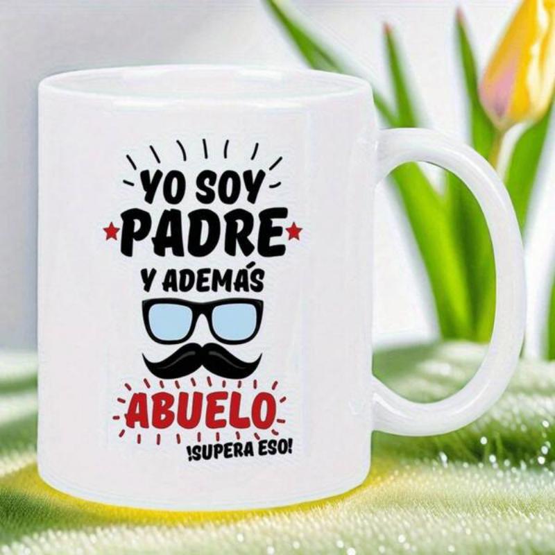 Tailorly White Ceramic 11 oz Mug - Minimalist Bold Black Mustache With Blue Glasses Featuring Stylized Radiating Lines Mug