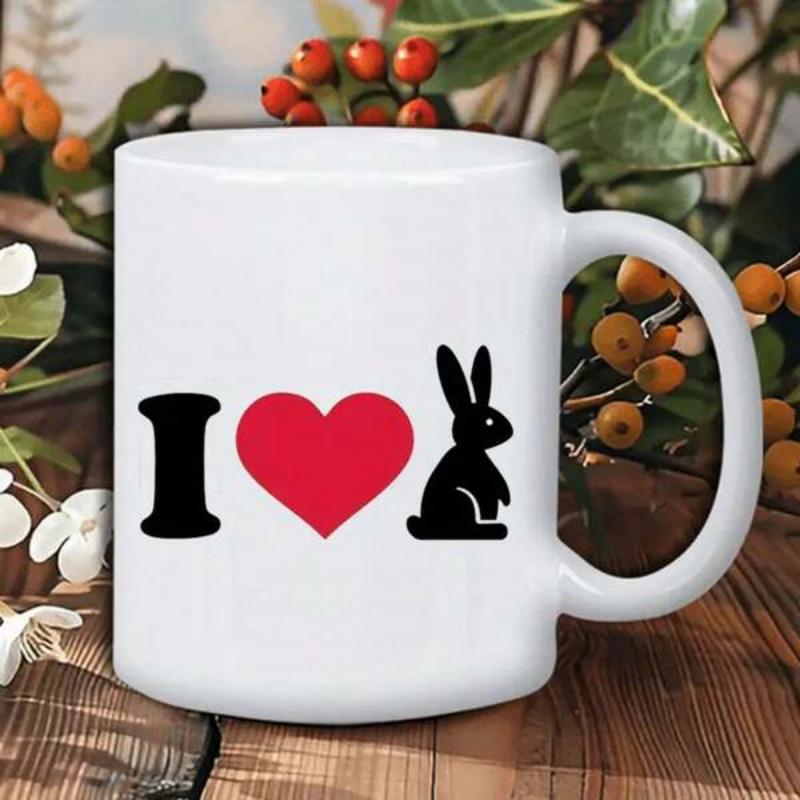 Tailorly White Ceramic 11 oz Mug - I Minimalist Black Silhouette Beside A Vibrant Bold Red Heart Rabbit