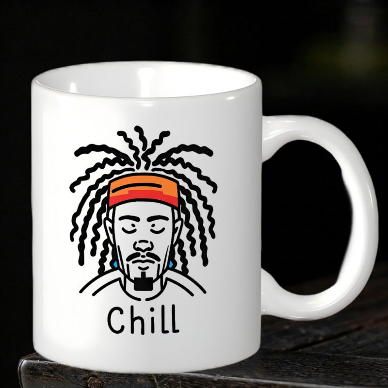 Tailorly White Ceramic 11 oz Mug - Chill Serene Portrait Of A Relaxed Person With Flowing Dreadlocks Man