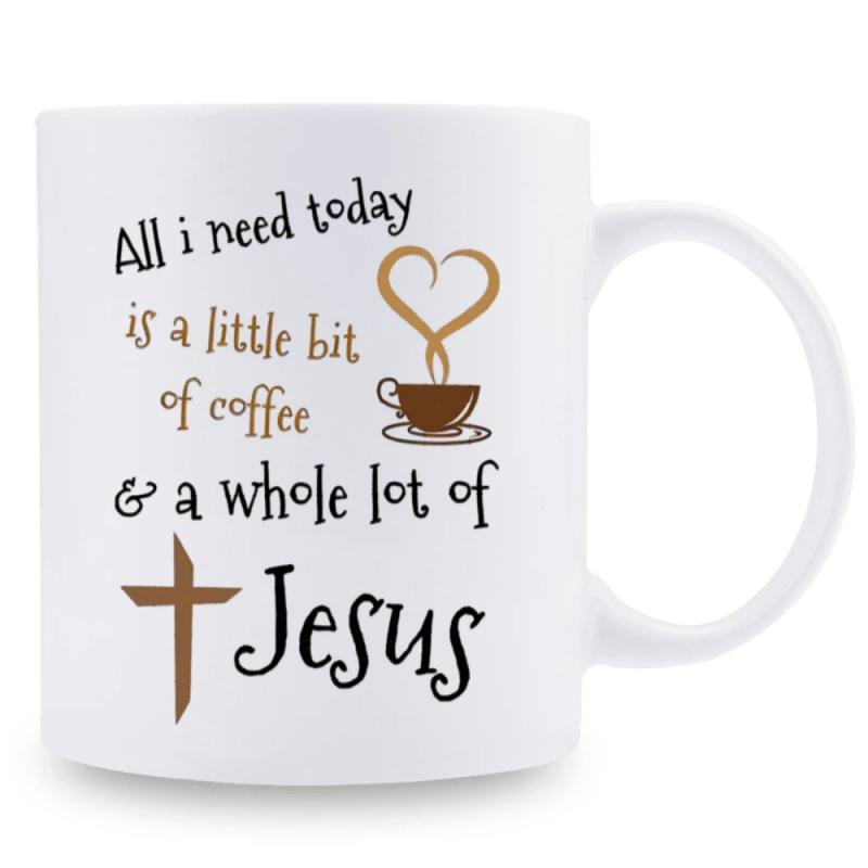 Tailorly White Ceramic 11 oz Mug - All I Need Today Is A Little Bit Of Coffee And A Whole Lot Of Jesus Steaming Cup Of Coffee With Heart Shaped Smoke And Religious