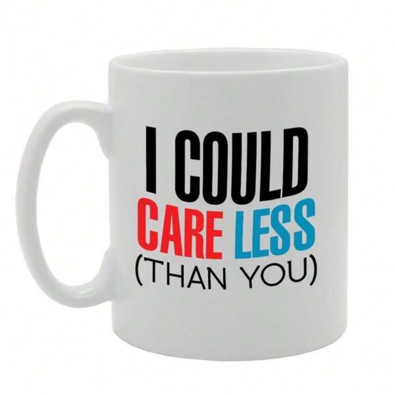 Tailorly White Ceramic 11 oz Mug - I Could Care Less Than You Sleek White Ceramic Vessel Featuring Vibrant Primary Color Sarcastic Text Mug
