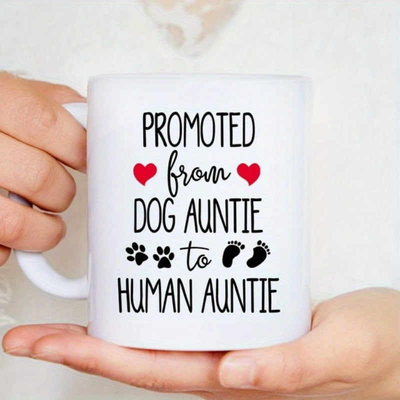 Tailorly White Ceramic 11 oz Mug - Promoted From Dog Auntie To Human Auntie Red Hearts With Tiny Paw Prints And Baby Footprints Mug