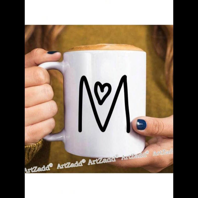 Tailorly White Ceramic 11 oz Mug - M Hand Drawn Minimalist Initial Character With A Cute Little Heart Monogram