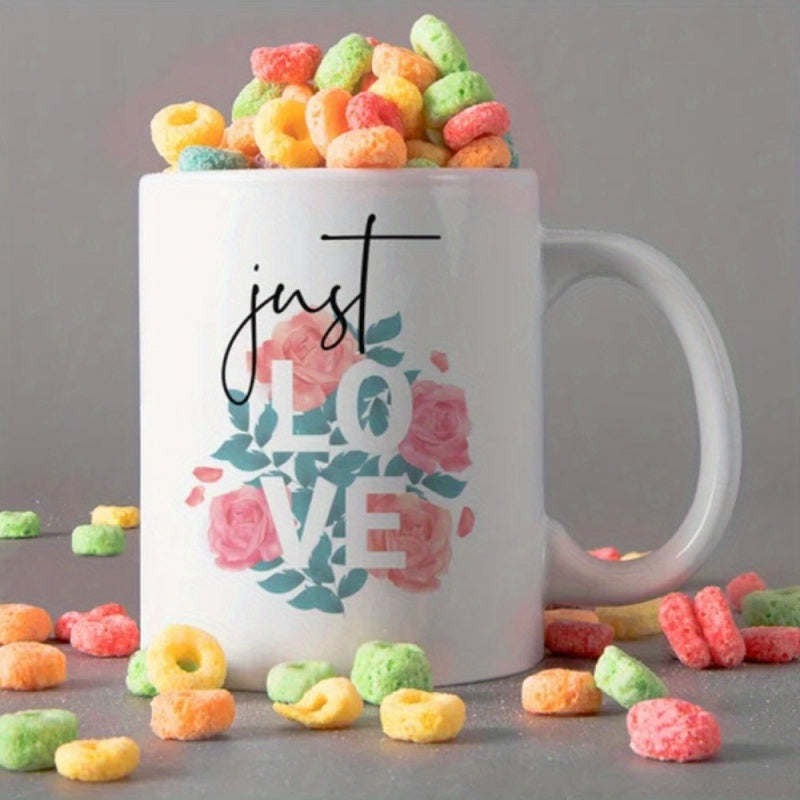 Tailorly White Ceramic 11 oz Mug - Just Love Beautiful Pink Roses Surrounded By Green Leaves In Watercolor Style Flower