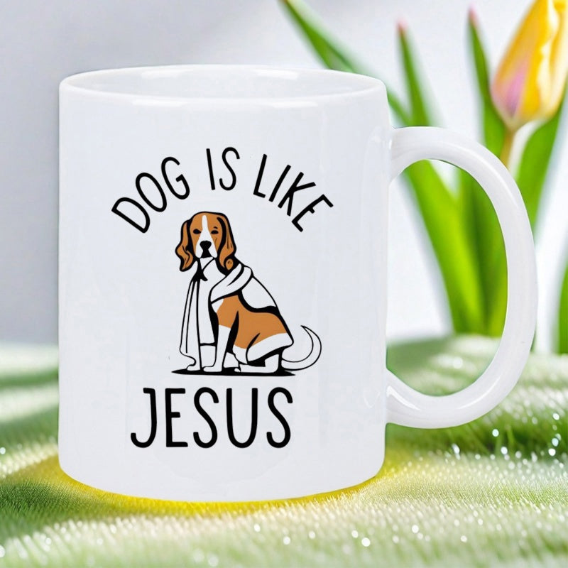 Tailorly White Ceramic 11 oz Mug - Dog Is Like Jesus Peaceful Sitting Beagle Dog Wearing A Flowing Sacred Robe Beagle