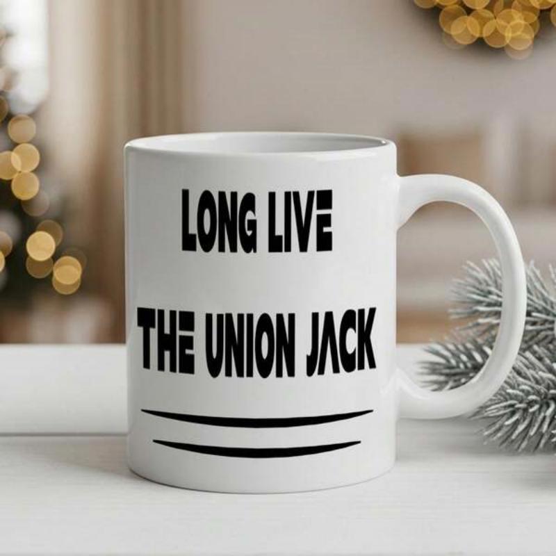 Tailorly White Ceramic 11 oz Mug - Long Live The Union Jack Minimalist White Porcelain Featuring Bold Stylized Artistic Typography Decor Mug